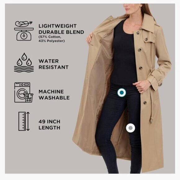 London Fog Women's Hooded Belted Maxi Trench Coat - NWOT - Picture 5 of 12